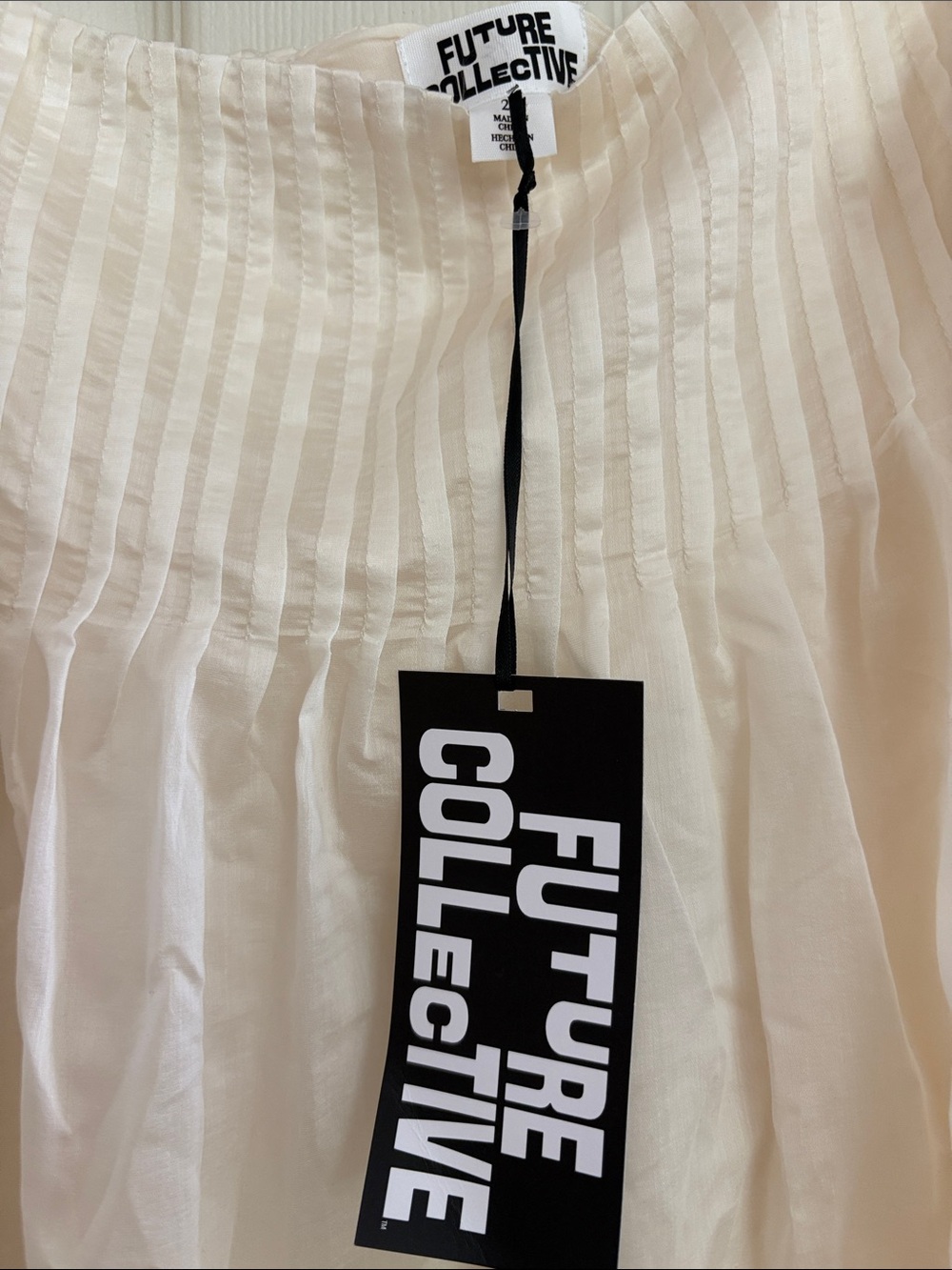 Future Collective Women's Cream Maxi Skirt with Gathered Pintuck Yoke - Picture 2 of 4